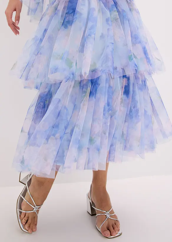 Abito midi in tulle fine con volant, bonprix