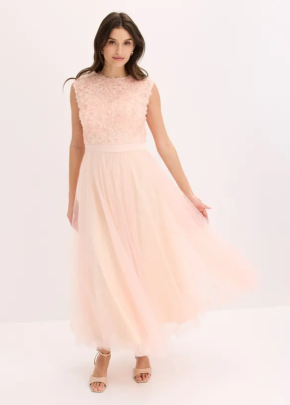 Abito da sera in tulle delicato con fiori, bonprix