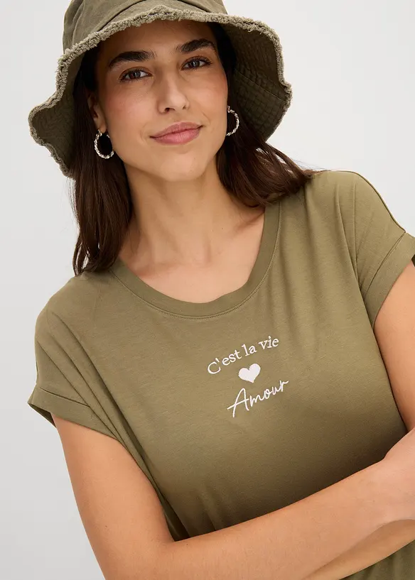 Abito di jersey con ricami in misto viscosa e elastan, bonprix