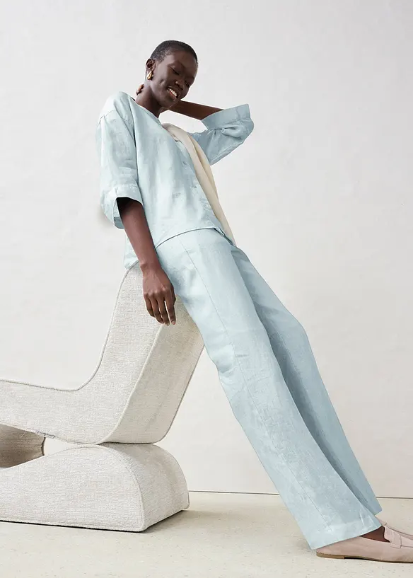 Pantaloni con elastico in vita in puro lino, bonprix