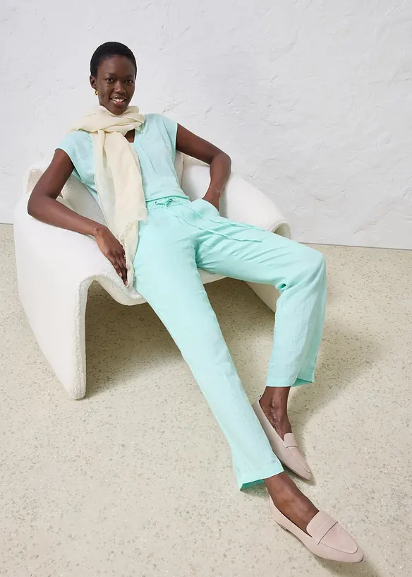 Pantaloni con elastico in vita in puro lino, bonprix
