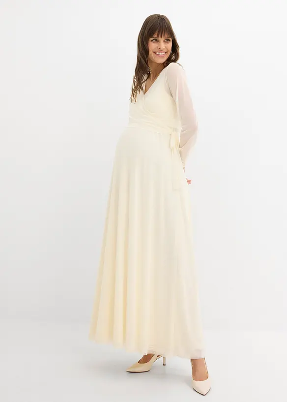 Abito da sposa in giallo burro con funzione allattamento e cardigan incrociato sul davanti, per la gravidanza e dopo (set 2 pezzi), bonprix