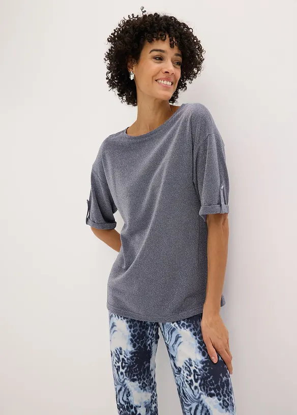 Maglia in viscosa glitterata con stampa lucida, bonprix