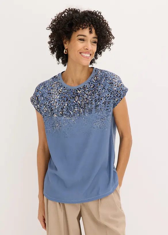 Maglia con inserto in tessuto e strass, bonprix