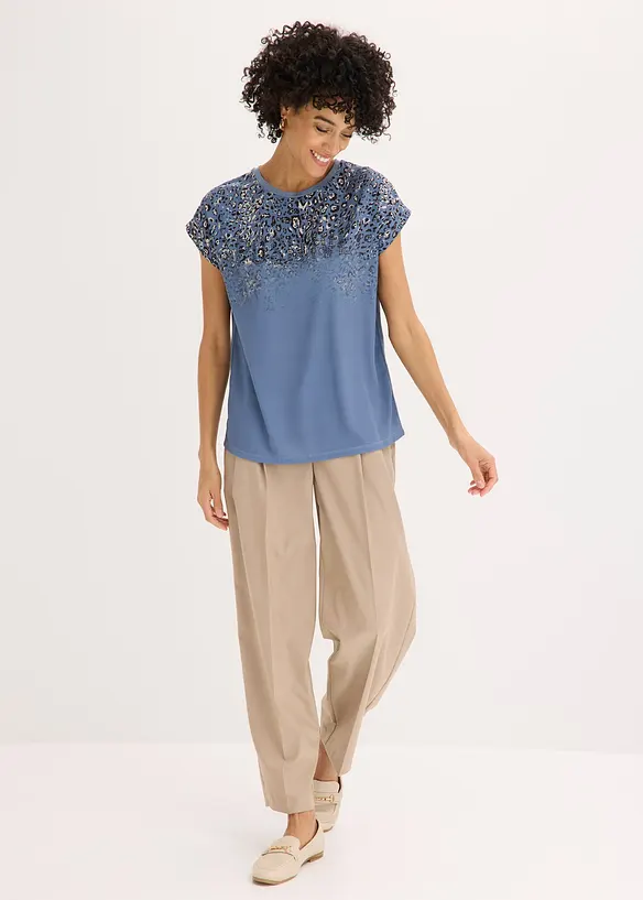 Maglia con inserto in tessuto e strass, bonprix