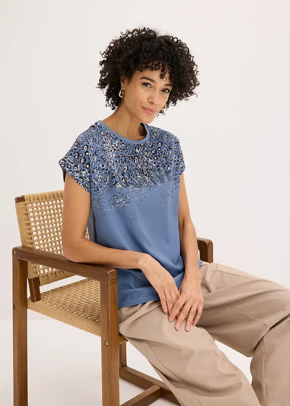 Maglia con inserto in tessuto e strass, bonprix