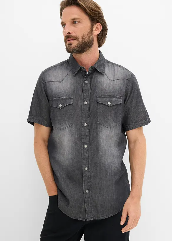 Camicia a maniche corte in jeans di puro cotone biologico, slim fit, bonprix