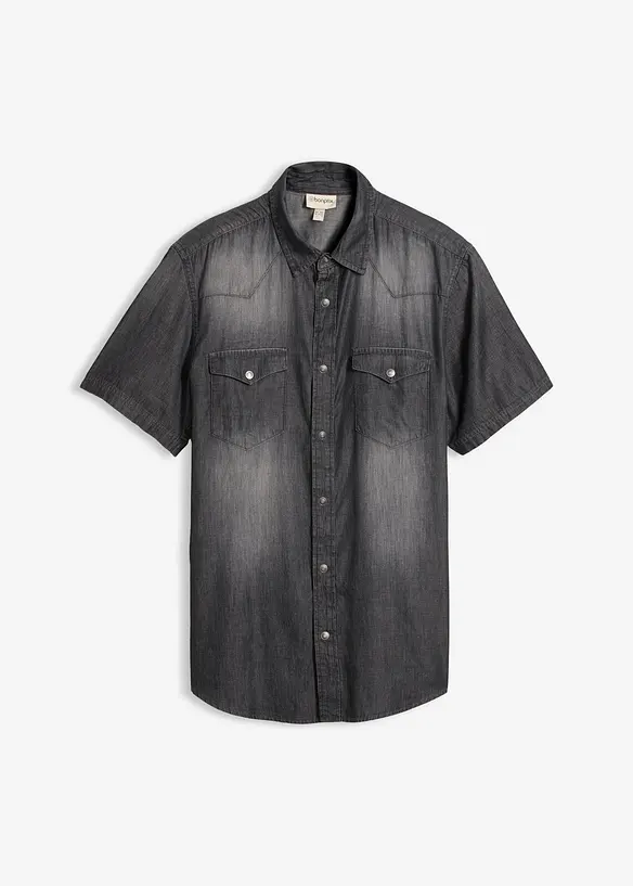 Camicia a maniche corte in jeans di puro cotone biologico, slim fit, bonprix
