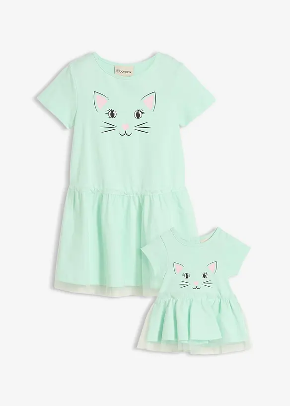 Abito in jersey e abito da bambola in puro cotone biologico (set 2 pezzi), bonprix