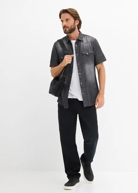 Camicia a maniche corte in jeans di puro cotone biologico, slim fit, bonprix