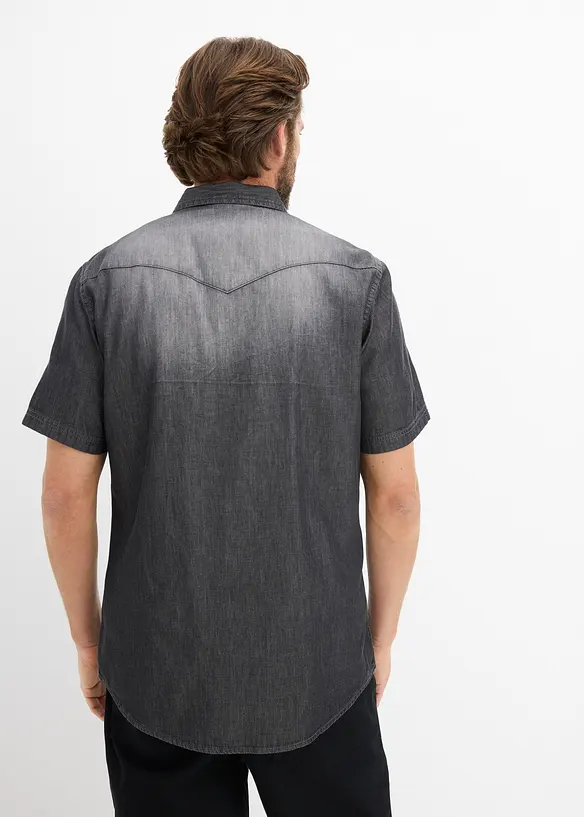 Camicia a maniche corte in jeans di puro cotone biologico, slim fit, bonprix