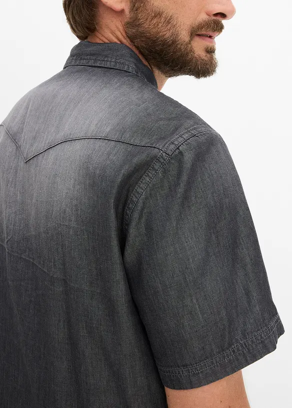 Camicia a maniche corte in jeans di puro cotone biologico, slim fit, bonprix