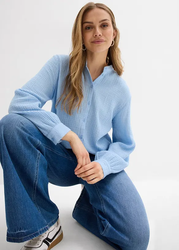 Camicia lunga in vaporosa mussola di cotone, bonprix