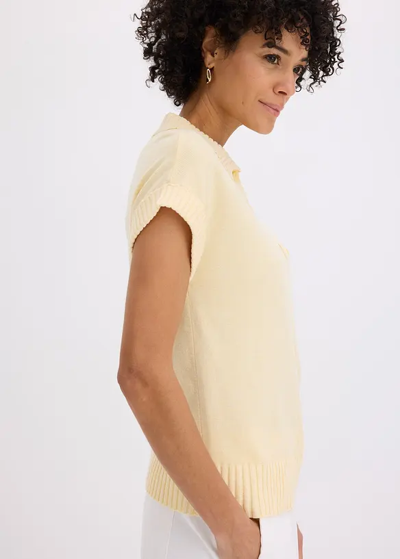 Maglione polo a maniche corte in misto cotone, bonprix