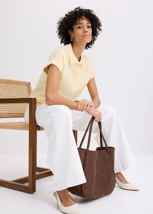 Maglione polo a maniche corte in misto cotone, bonprix