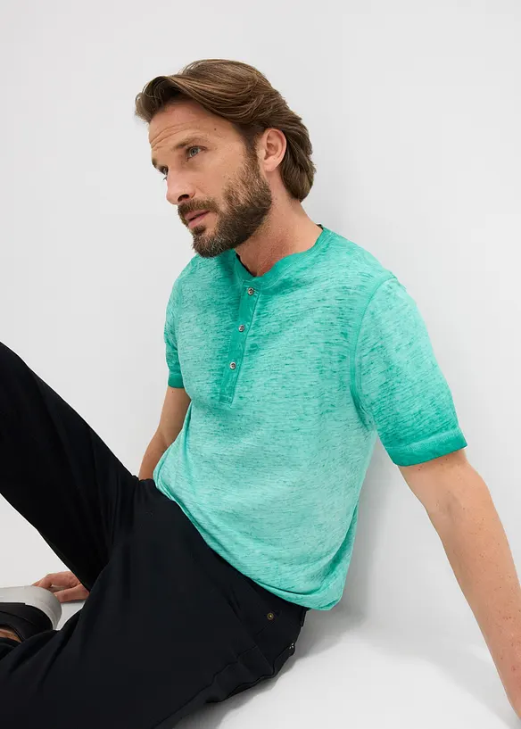 Maglia serafino a maniche corte  in puro cotone biologico effetto lavato, bonprix