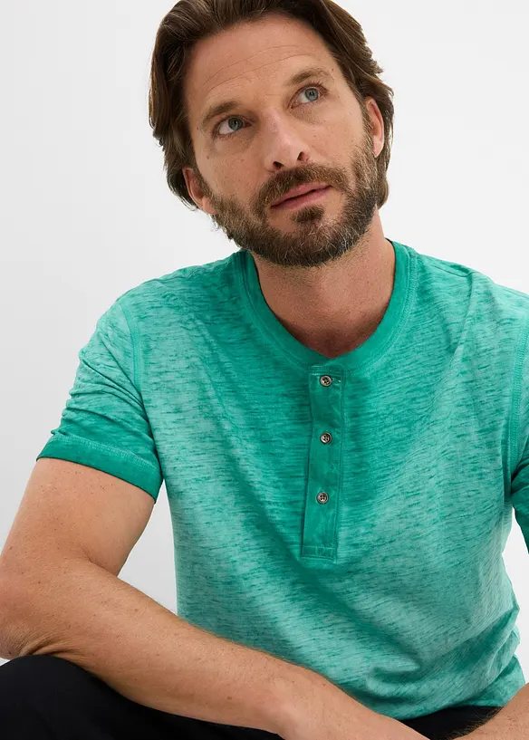 Maglia serafino a maniche corte  in puro cotone biologico effetto lavato, bonprix