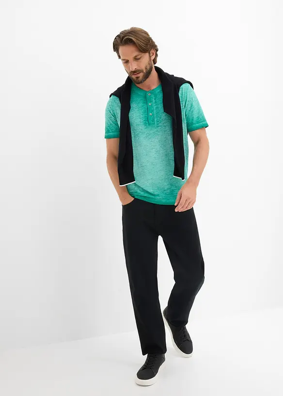 Maglia serafino a maniche corte  in puro cotone biologico effetto lavato, bonprix