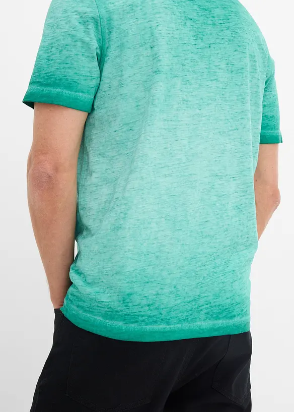 Maglia serafino a maniche corte  in puro cotone biologico effetto lavato, bonprix