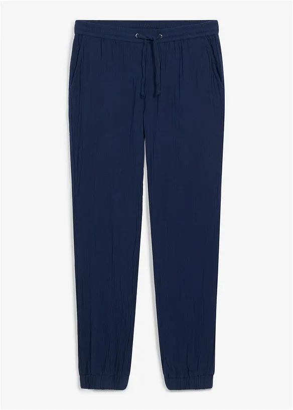 Pantaloni in mussola di puro cotone con elastico in vita regular fit, tapered, bonprix
