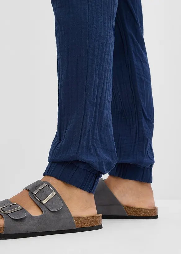 Pantaloni in mussola di puro cotone con elastico in vita regular fit, tapered, bonprix