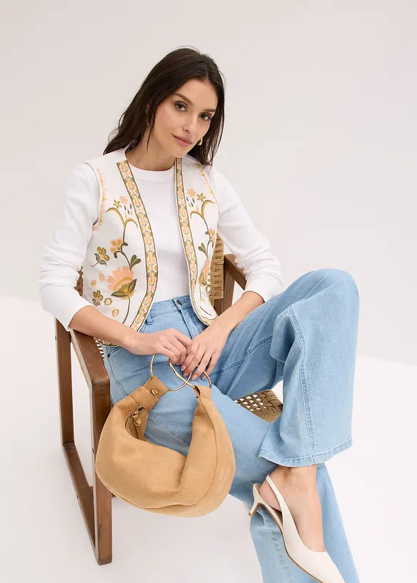 Gilet ricamato in misto lino vaporoso, bonprix