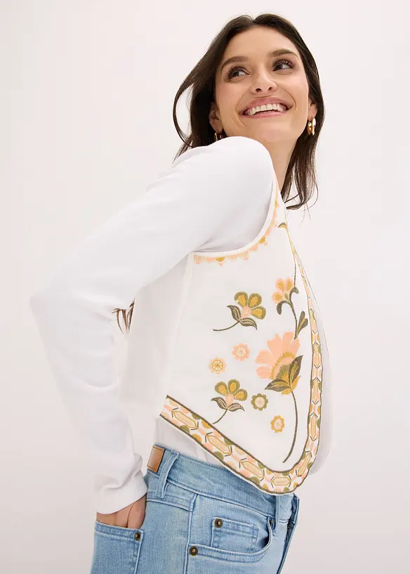 Gilet ricamato in misto lino vaporoso, bonprix