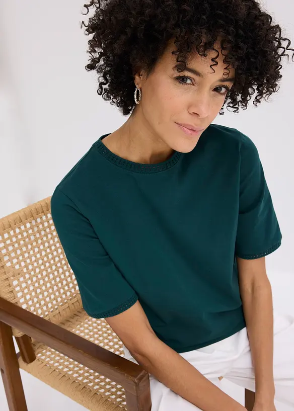 Maglia con bordatura in pizzo, bonprix