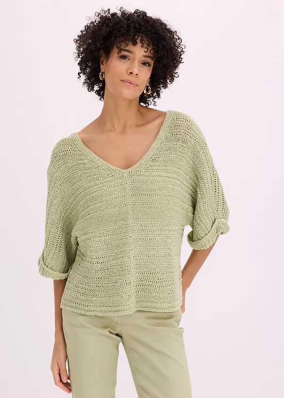 Maglione a mezze maniche in filato a fettuccia, bonprix