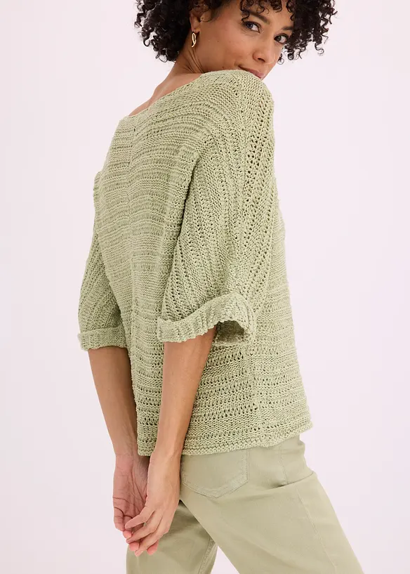 Maglione a mezze maniche in filato a fettuccia, bonprix