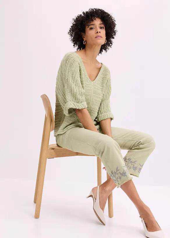 Maglione a mezze maniche in filato a fettuccia, bonprix