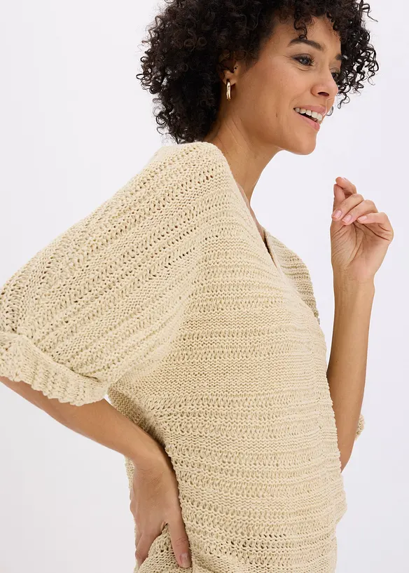 Maglione a mezze maniche in filato a fettuccia, bonprix