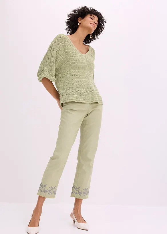 Maglione a mezze maniche in filato a fettuccia, bonprix