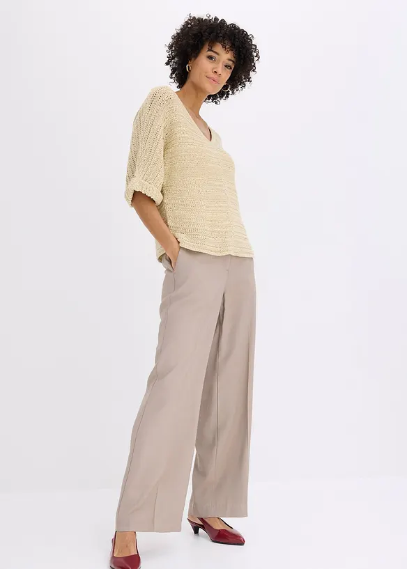 Maglione a mezze maniche in filato a fettuccia, bonprix