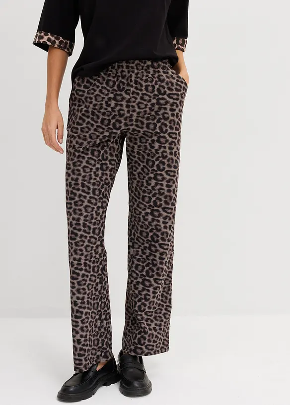 Pantaloni leopardati in felpa di misto cotone, bonprix