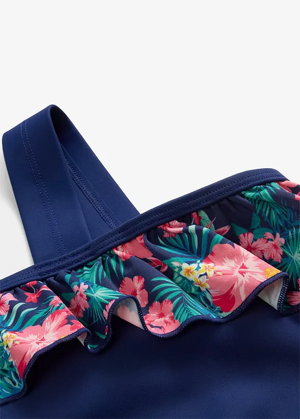 Costume intero effetto monospalla con volant, bonprix