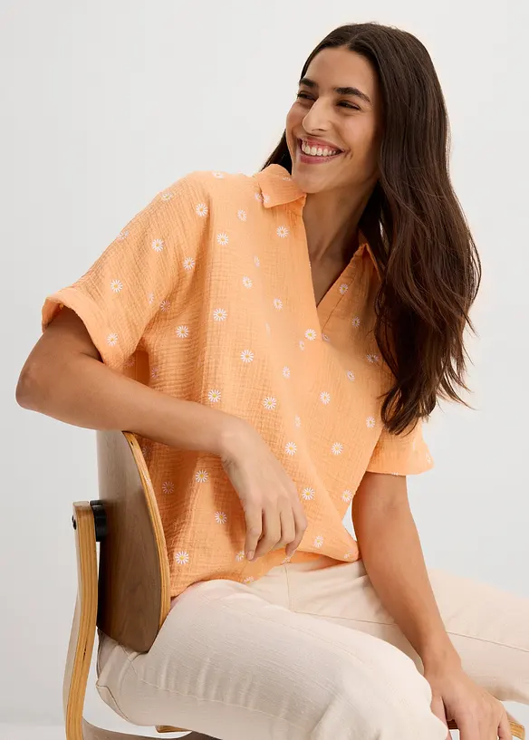 Blusa a maniche corte in mussola leggera, bonprix