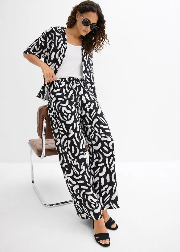 Pantaloni con elastico in vita in viscosa fluida con fantasia, bonprix