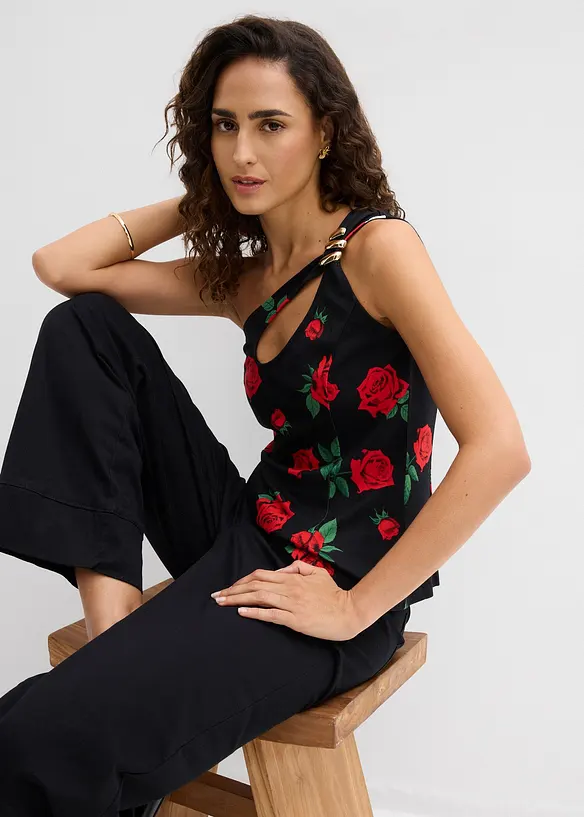 Top monospalla con dettaglio gioiello, bonprix