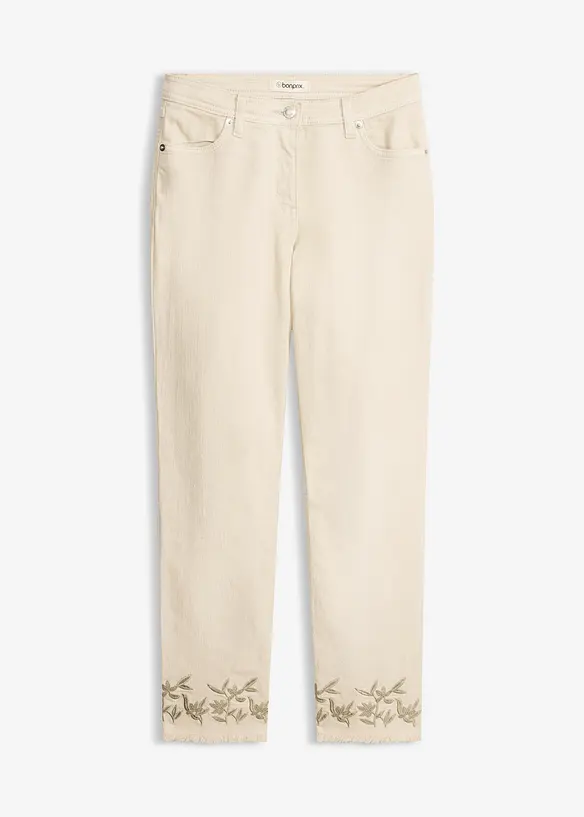 Pantaloni in twill con ricami, bonprix