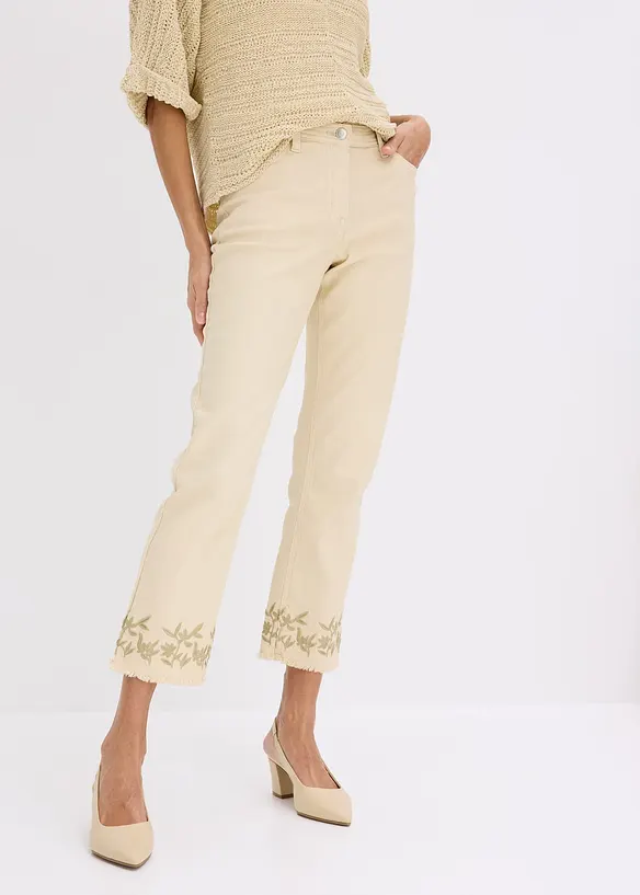Pantaloni in twill con ricami, bonprix