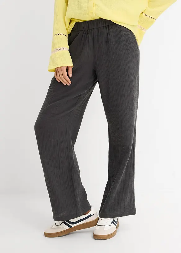 Pantaloni in mussola con elastico in vita, bonprix