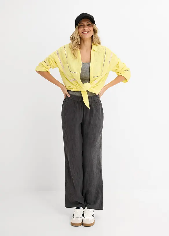Pantaloni in mussola con elastico in vita, bonprix