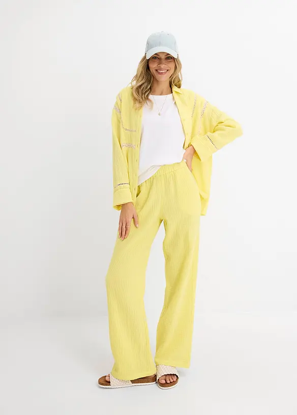 Pantaloni in mussola con elastico in vita, bonprix