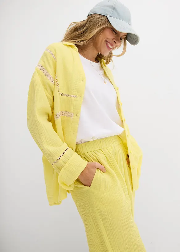 Pantaloni in mussola con elastico in vita, bonprix