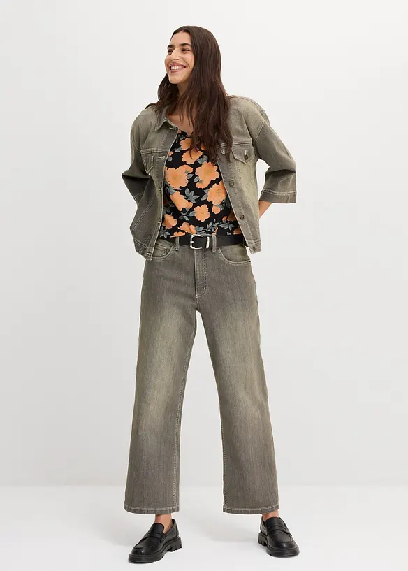 Jeans cropped wide leg, vita alta, bonprix