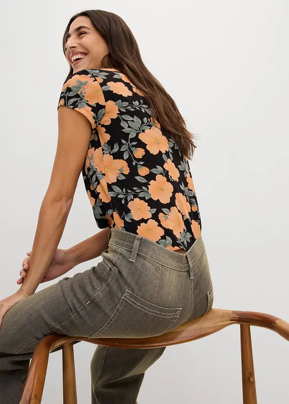 Jeans cropped wide leg, vita alta, bonprix