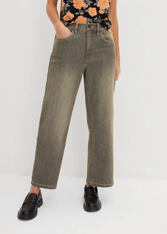 Jeans cropped wide leg, vita alta, bonprix