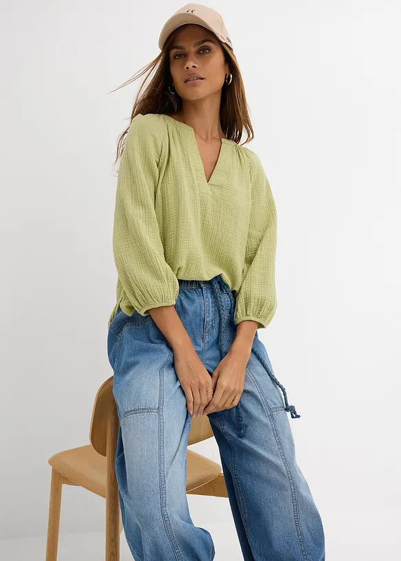 Jeans barrel con elastico in vita, vita media, bonprix