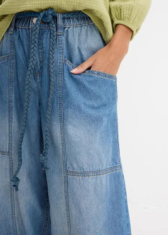 Jeans barrel con elastico in vita, vita media, bonprix
